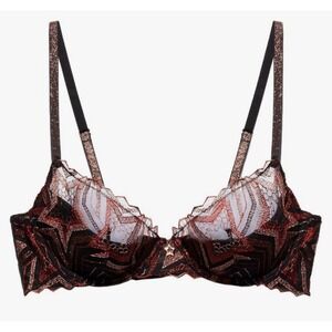 Savage X Fenty Star Lace Bra Womens 32C Black Rose Gold Metallic Sexy
